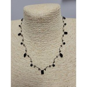 Anne Klein Gunmetal Black Faceted Rhinestone Choker Collar Dainty Necklace